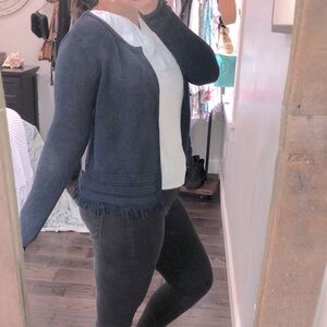 Artisan NY navy blue fringe sweater cardigan NWT